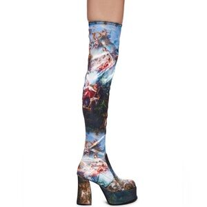 Doll kill Davinci print stretchy thigh boots